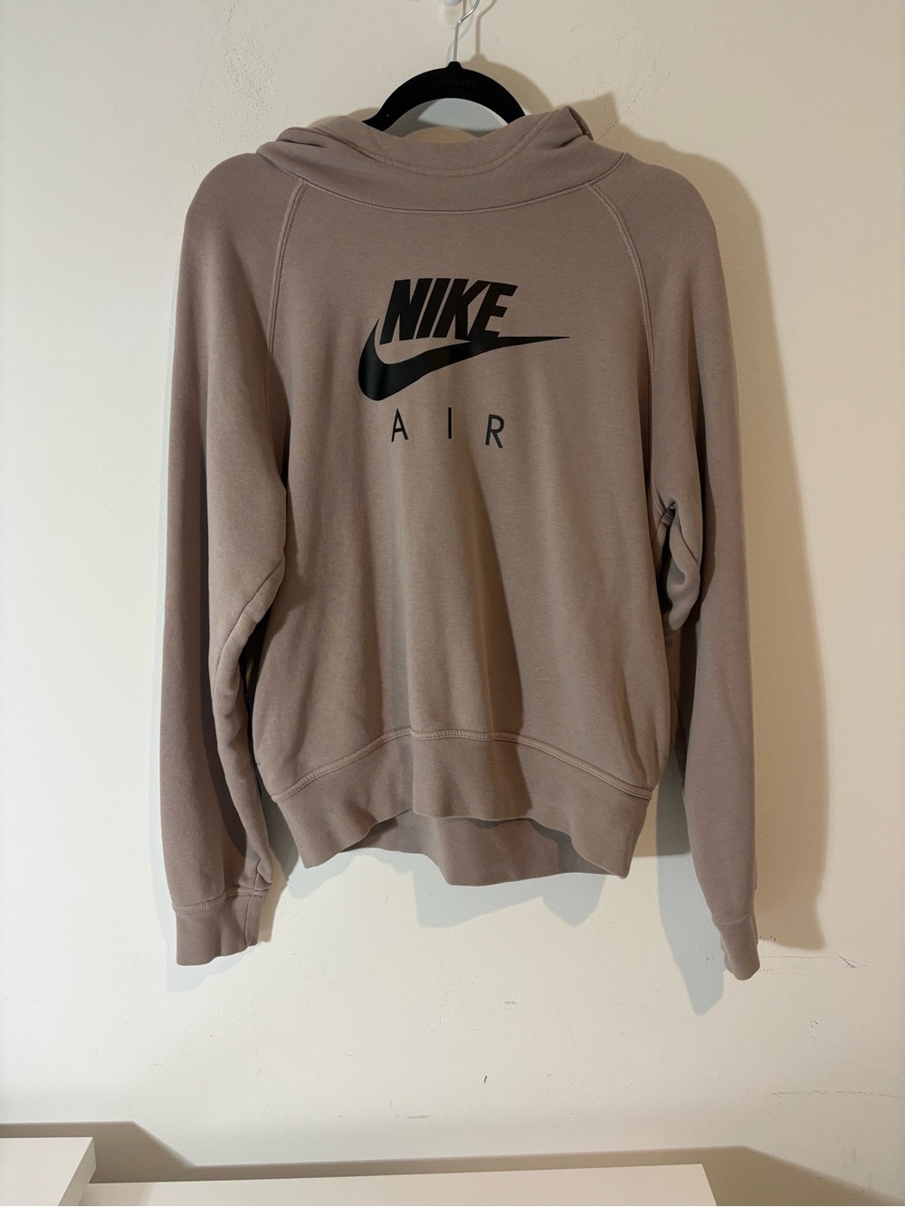Nike Air Women Medium Hoodie Taupe Black Logo Casual Athletic Comfy Lounge